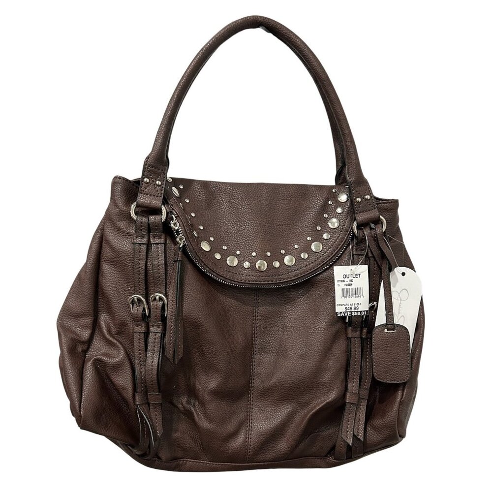 Brown Leather Studded Women's Bag